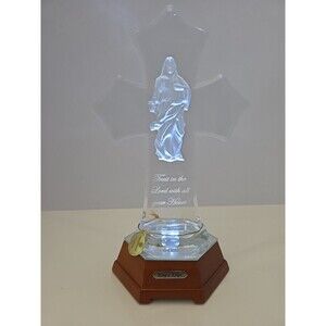 Bradford Exchange Statue Trust In The Lord w All Your Heart Light Up Glass Cross